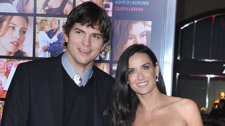 Ashton Kutcher and Demi Moore smiling
