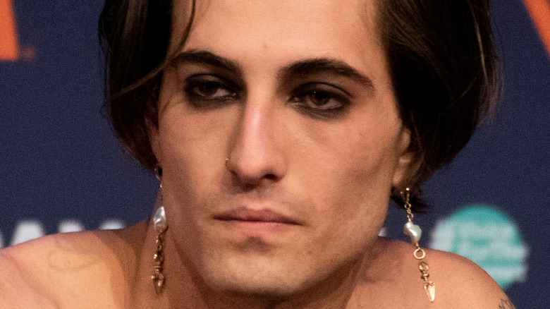 Damiano David from Maneskin at a press conference