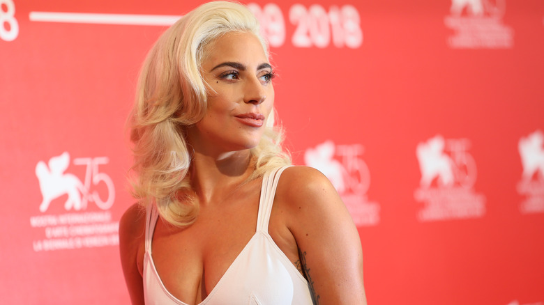 Lady Gaga gazing to her left