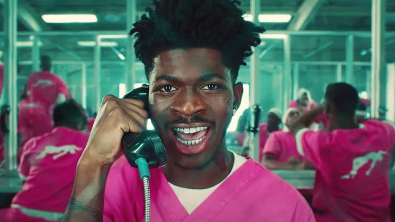 Lil Nas X in a scene from the music video for "Industry Baby"