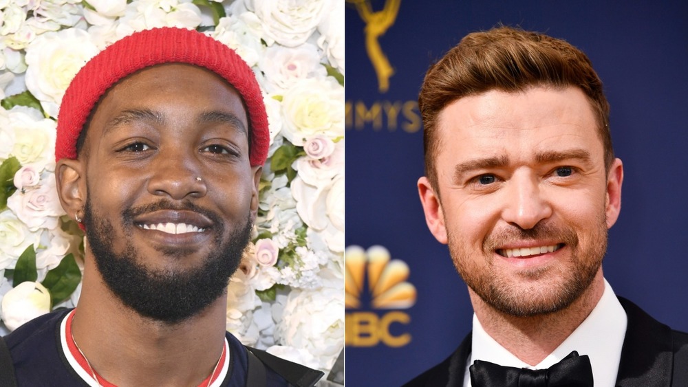 Ant Clemons and Justin Timberlake smiling in split image