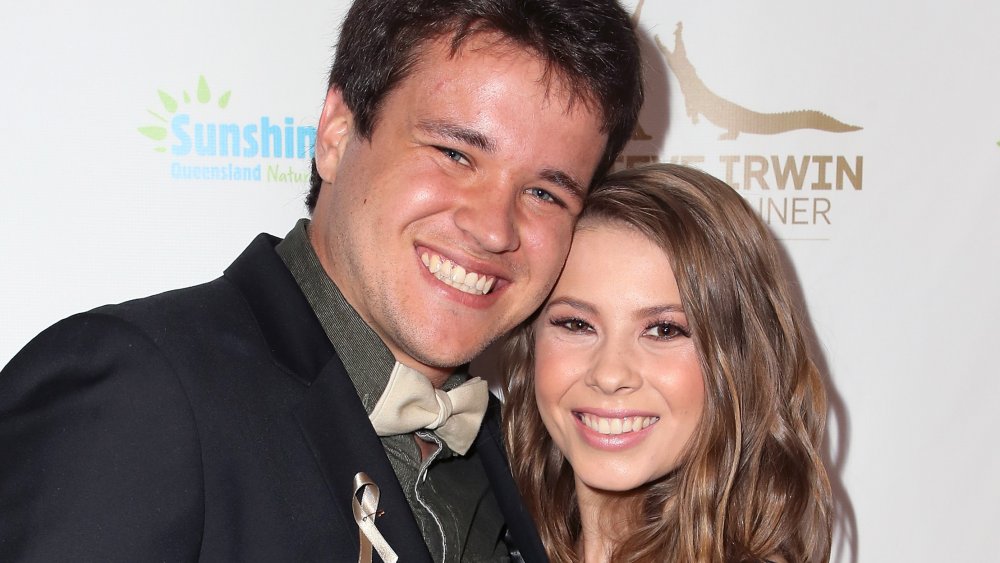 Wakeboarder Chandler Powell (L) and conservationist/TV personality Bindi Irwin attend the Steve Irwin Gala Dinner 2018