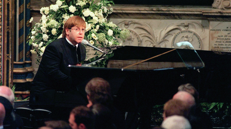 Elton John performing at Princess Diana's 1997 funeral