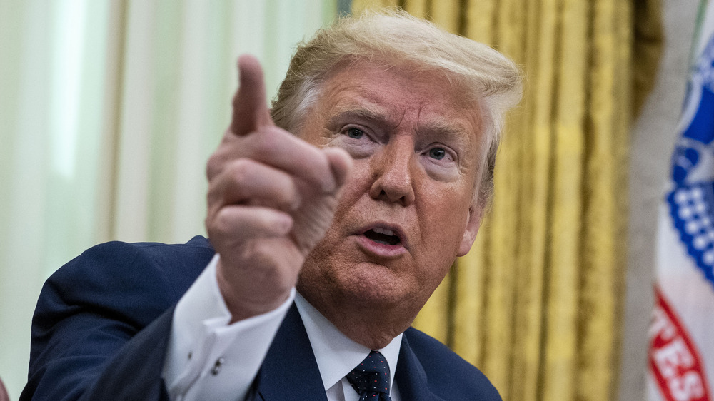 U.S. President Donald Trump speaks in the Oval Office before signing an executive order related to regulating social media on May 28, 2020