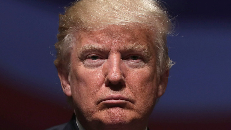 Republican presidential nominee Donald Trump pausing during a campaign event