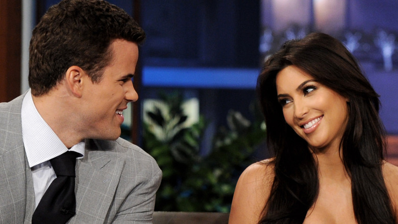 Kris Humphries and Kim Kardashian on set of a talk show