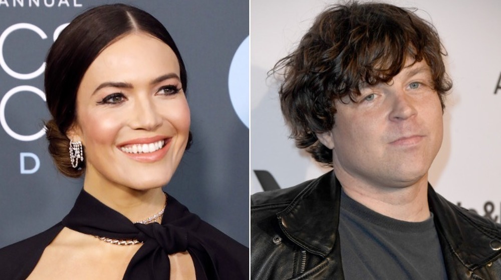 Mandy Moore and Ryan Adams posing at an event in split image