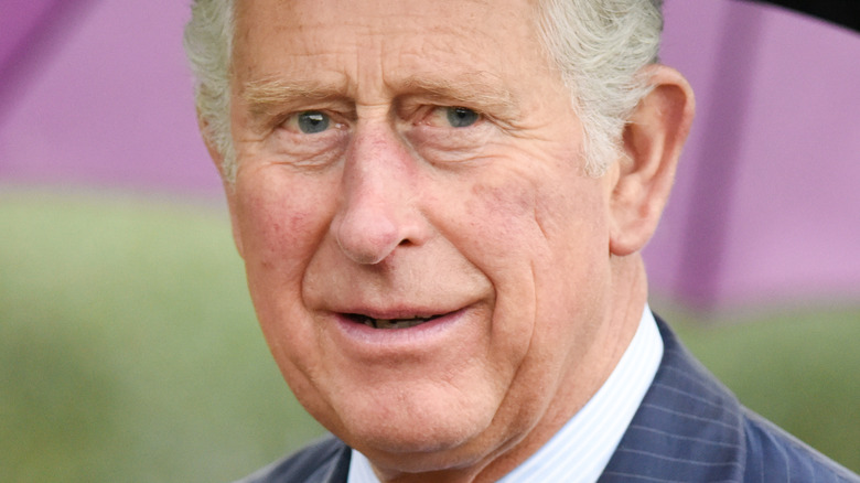 Prince Charles holding an umbrella 