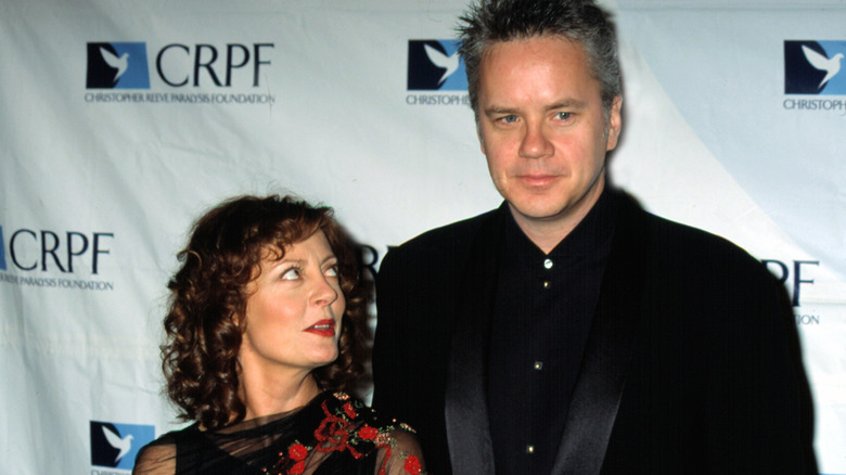 Susan Sarandon looking up at Tim Robbins