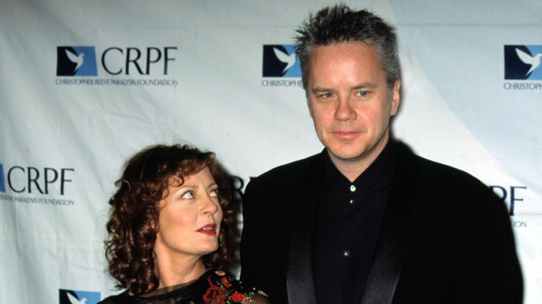 Susan Sarandon looking up at Tim Robbins