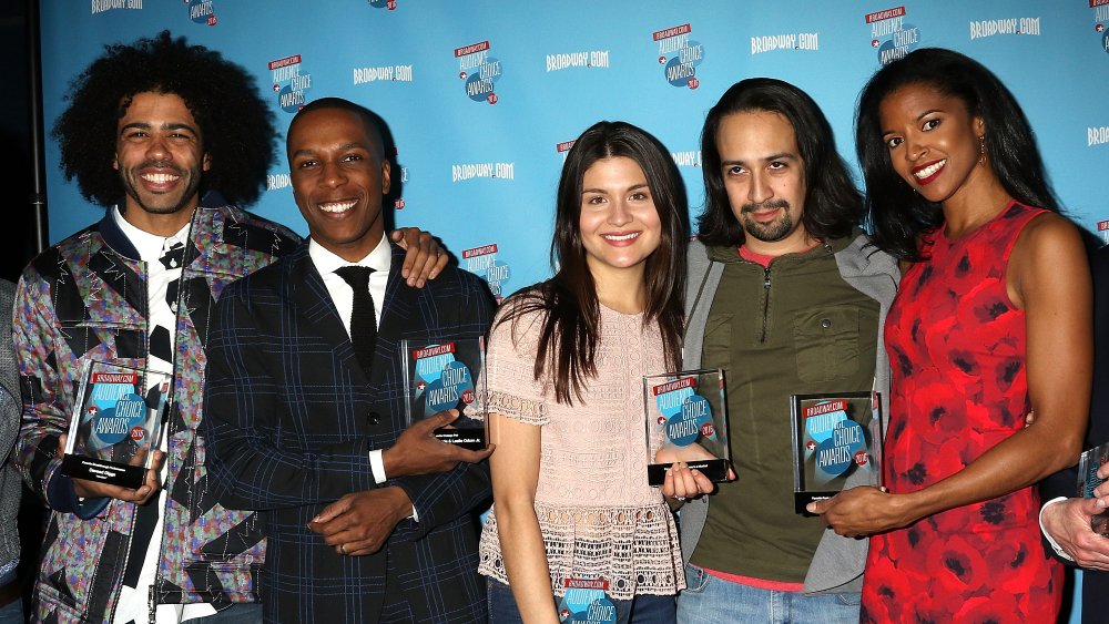 Daveed Diggs, Leslie Odom Jr., Phillipa Soo, Lin-Manuel Miranda and Renee Elise Goldsberry attend 2016 Broadway.com Audience Choice Awards Reception at 48 Lounge