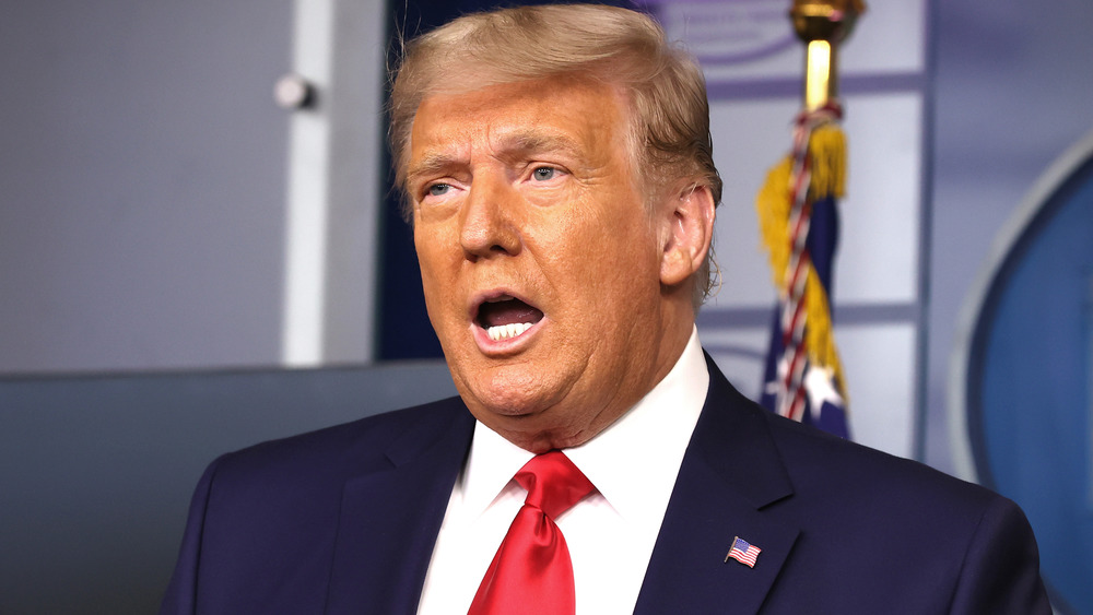 Donald Trump speaking to the press
