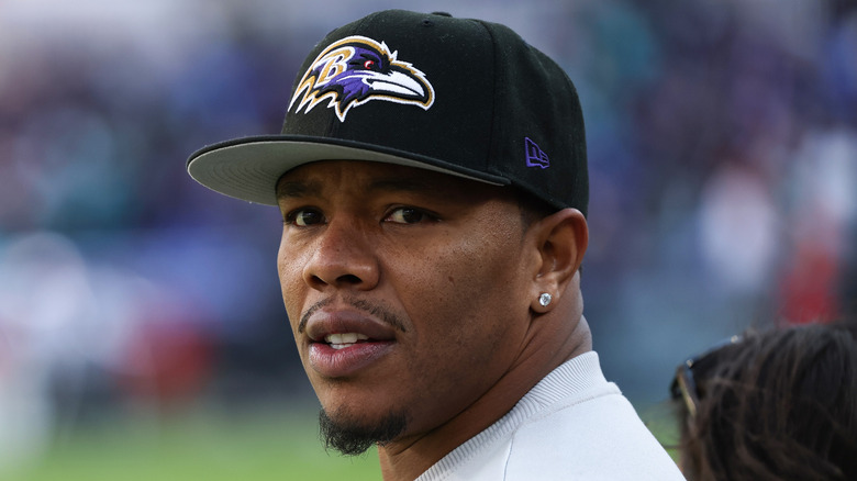 Ray Rice wearing a Baltimore Ravens cap