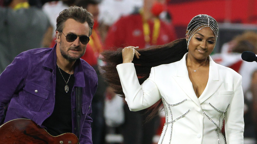 Eric Church and Jazmine Sullivan at the Super Bowl