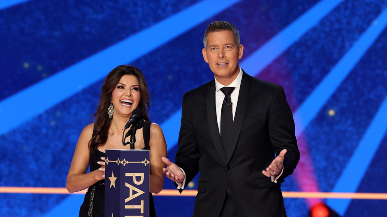 Rachel Campos-Duffy laughing; Sean Duffy talking on stage
