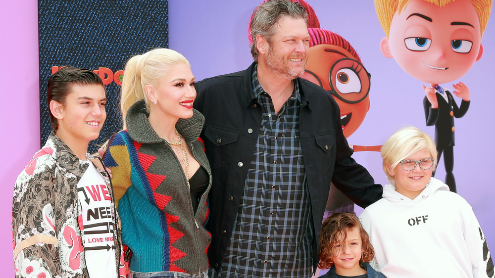 Blake Shelton, Gwen Stefani smiling with her kids