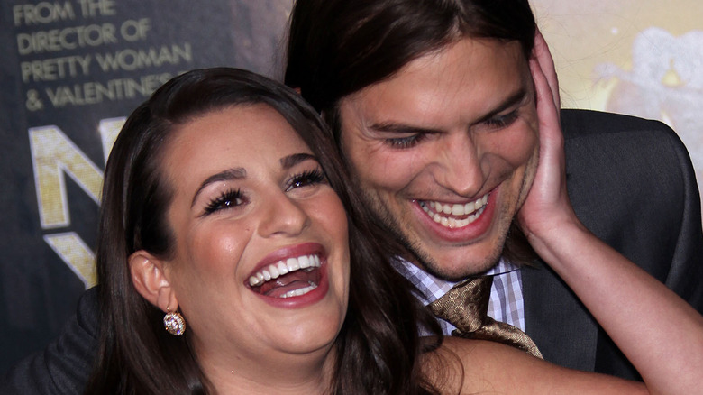 Lea Michele and Asheton Kutcher smiling