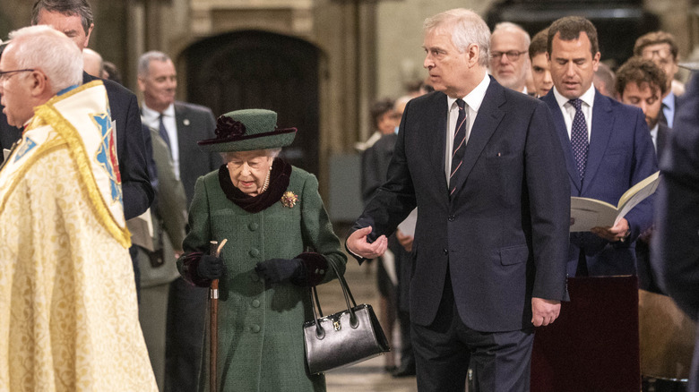 Queen Elizabeth at Westminster Abbey with Prince Andrew