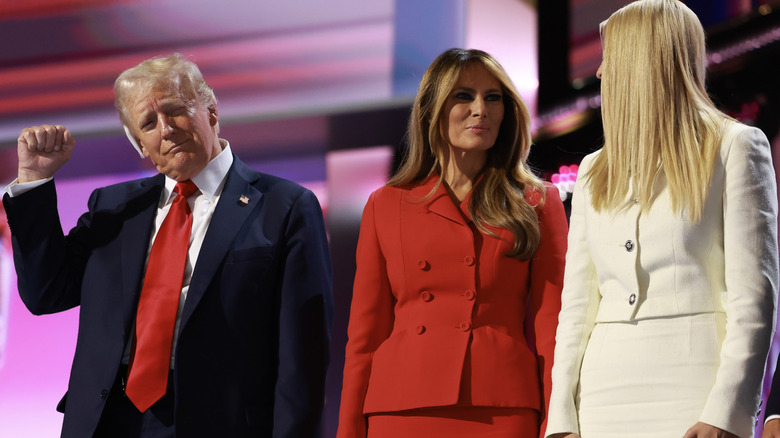 Donald Trump Melania Trump and Ivanka Trump standing on stage at the RNC