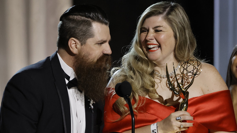 The Merediths accepting their Emmy