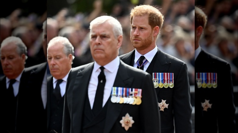 Prince Harry behind Prince Andrew