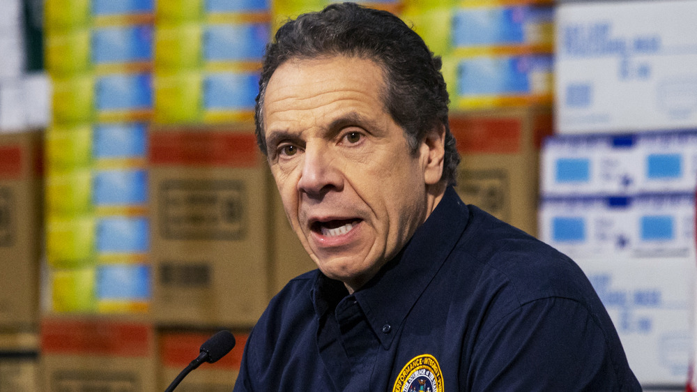 Andrew Cuomo speaking to the media