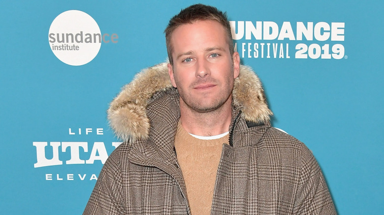 Armie Hammer wears a winter coat at the 2019 Sundance Film Festival