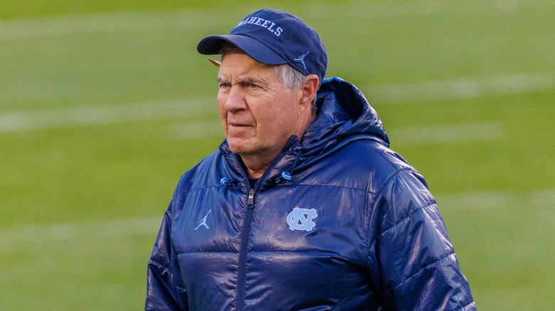 Bill Belichick on the field during a UNC Tar Heels game