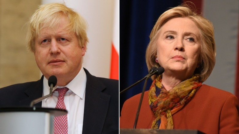 Boris Johnson/Hillary Clinton both looking tense at podiums