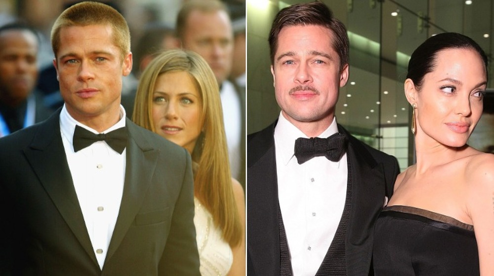 Brad Pitt and Jennifer Aniston at the Troy premiere in 2004 / Brad Pitt and Angelina Jolie at the Curious Case of Benjamin Button premiere in 2008