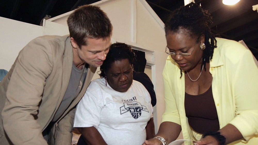 Brad Pitt attends a Make It Right Foundation event to plan the rebuild of New Orleans' Ninth Ward after Hurricane Katrina in July 2006
