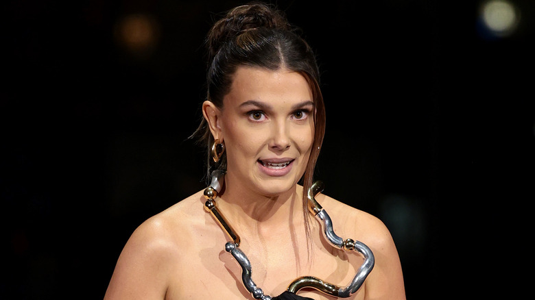 Millie Bobby Brown with updo