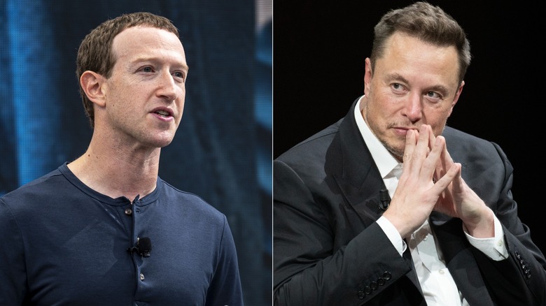 Mark Zuckerberg speaking, Elon Musk looking to the side