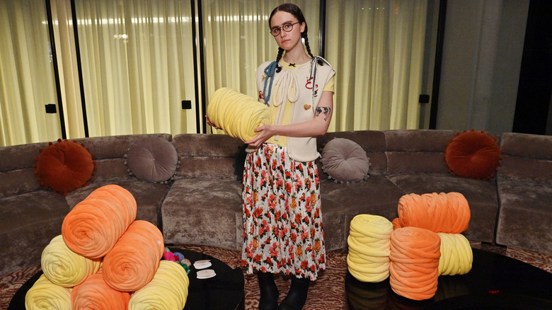 Ella Emhoff hosting the 'Ella Emhoff Likes to Knit Pop-Up' during NYFW: The Shows 2023 at Spring Studios