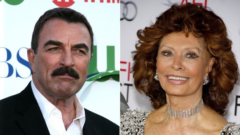 Tom Selleck and Sophia Loren smiling