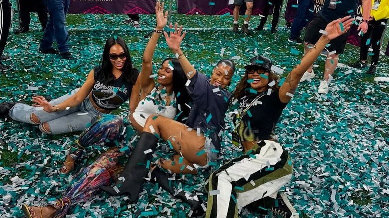 Kayla Nicole and friends celebrating the Philadelphia Eagles victory at the 2025 Super Bowl