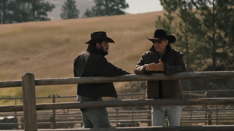 Actors on a ranch on the set of Yellowstone
