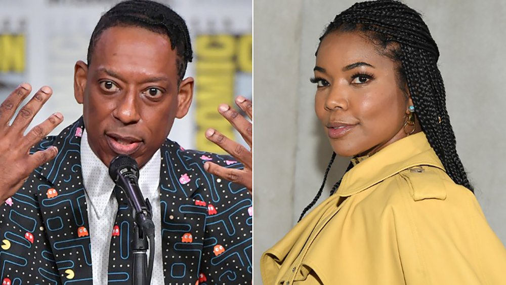 Orlando Jones wearing a Pac Man themed suit while speaking at Comic-Con / Gabrielle Union wearing a mustard yellow dress at New York Fashion Week
