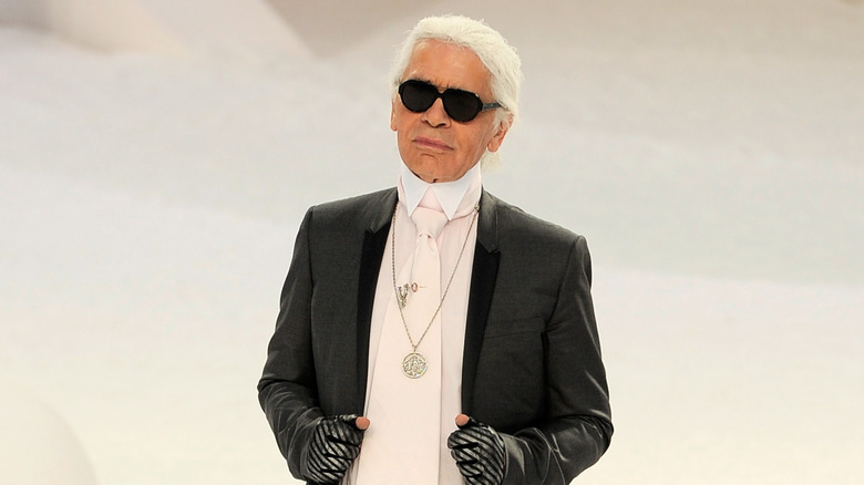 Karl Lagerfeld in grey suit