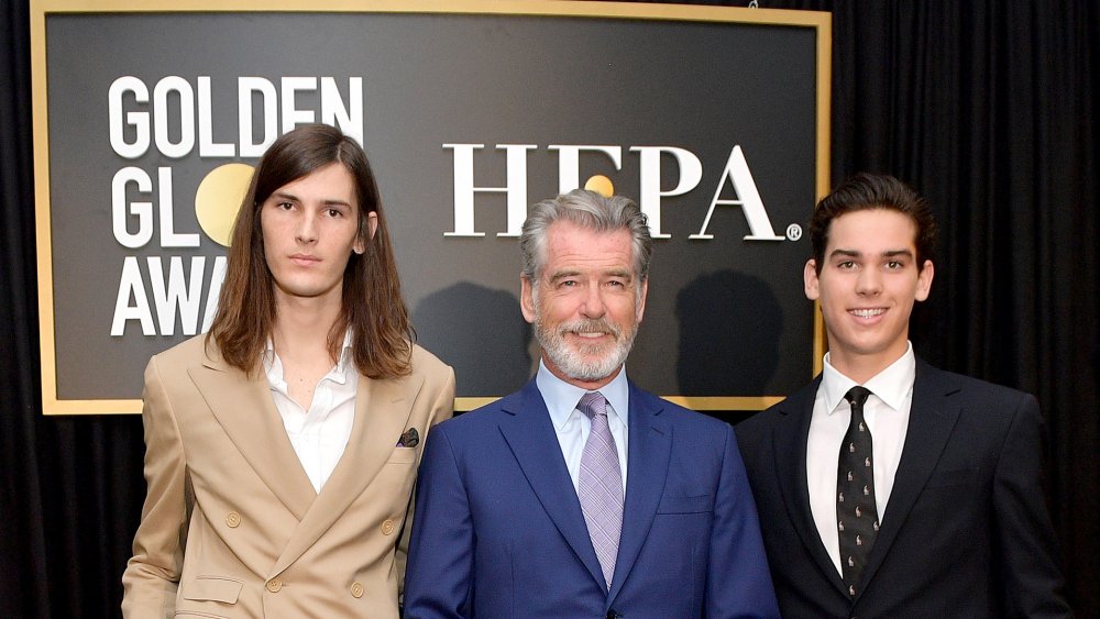 Golden Globe ambassador Dylan Brosnan, Pierce Brosnan, and Globe ambassador Paris Brosnan