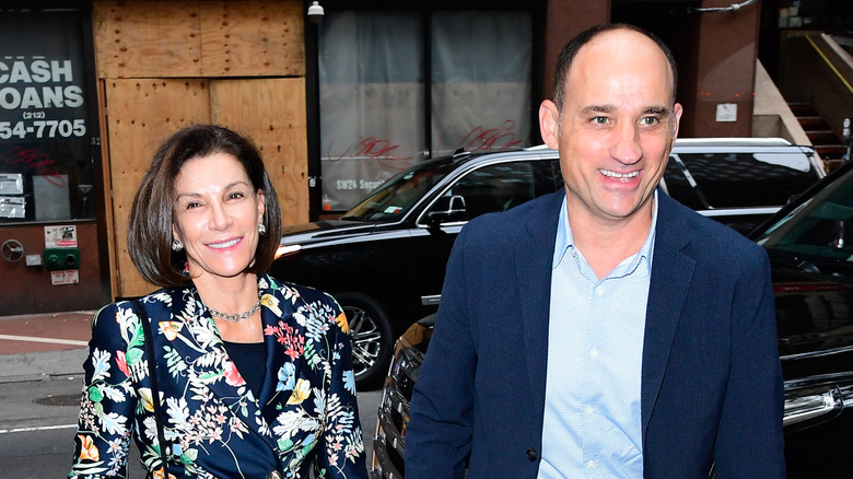 Hilary Farr and David Visentin are seen walking outside the Today show
