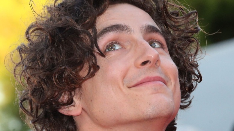  Timothee Chalamet looks up at "Bones And All" red carpet at Venice Film Festival 2022