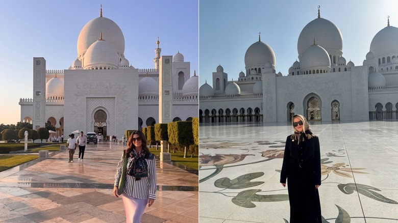 Side-by-side photos of Kaitlan Collins and Karoline Leavitt in the Middle East