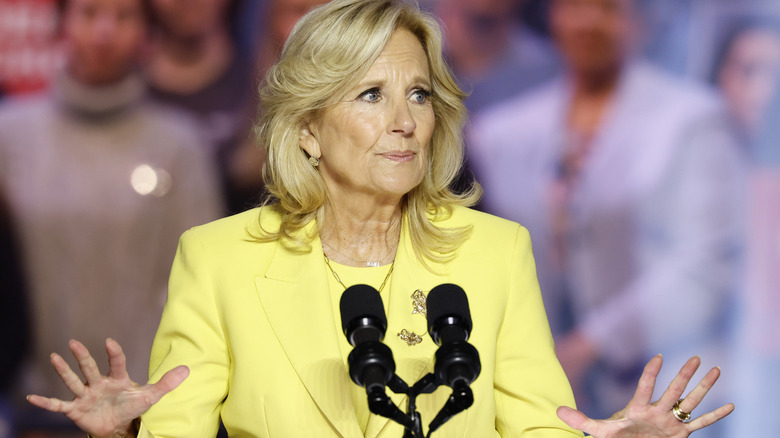 Jill Biden standing at a podium