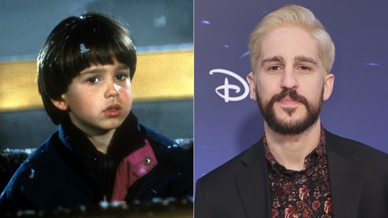 splitscreen of Eric Lloyd in The Santa Clause and attending a premiere