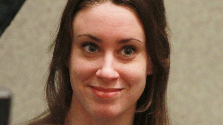Casey Anthony grinning in court
