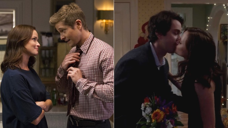 Rory (Alexis Bledel) with Logan (Matt Czuchry), left, and kissing Paul (Jack Carpenter), right, on "Gilmore Girls: A Year in the Life"
