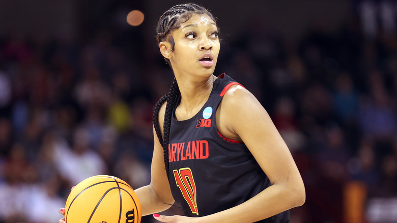 Angel Reese in black Maryland jersey