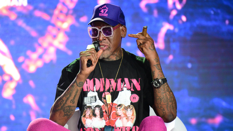 Dennis Rodman speaking onstage at the 2022 Revolt Summit.
