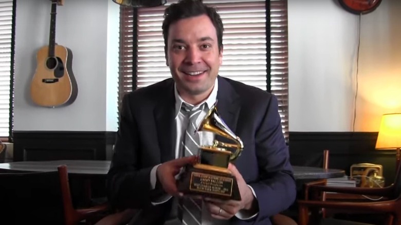 Jimmy Fallon accepting his Grammy